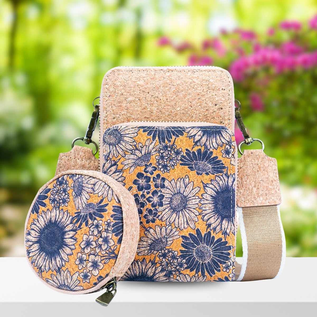 Natural Cork Women's Printed Double Layer Phone Pouch BAG-2312