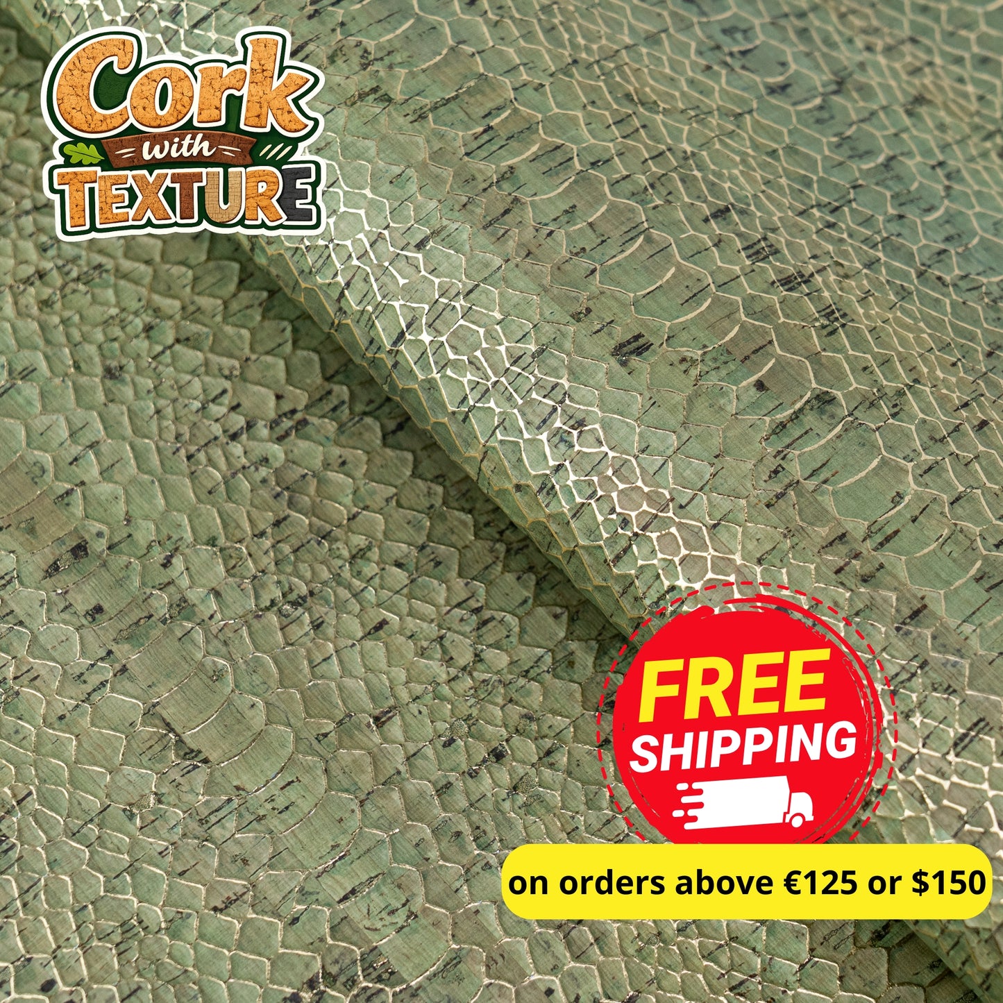Snake Pattern Cork Fabric | Embossed Sage Green COF-700