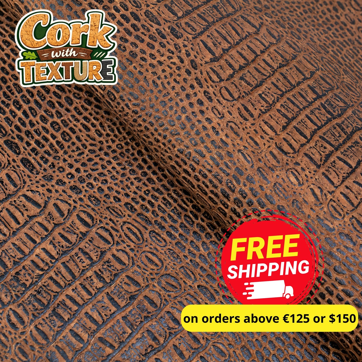 Crocodile Pattern Cork Fabric | Brown Embossed Cork Leather COF-701