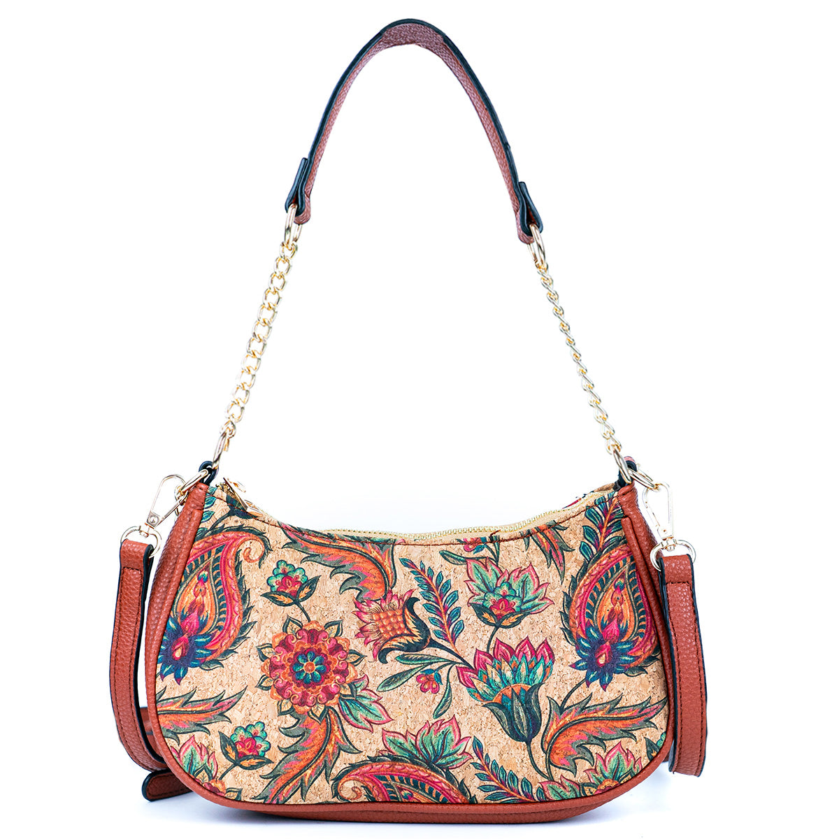 Bohemian Chic Printed Cork & Brown PU Leather Crossbody Bag BAG-2336