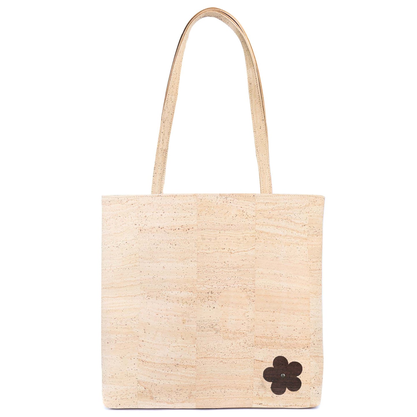 All Cork Tote Bag with Flower Charm - Vegan Leather Shopper BAGP-359