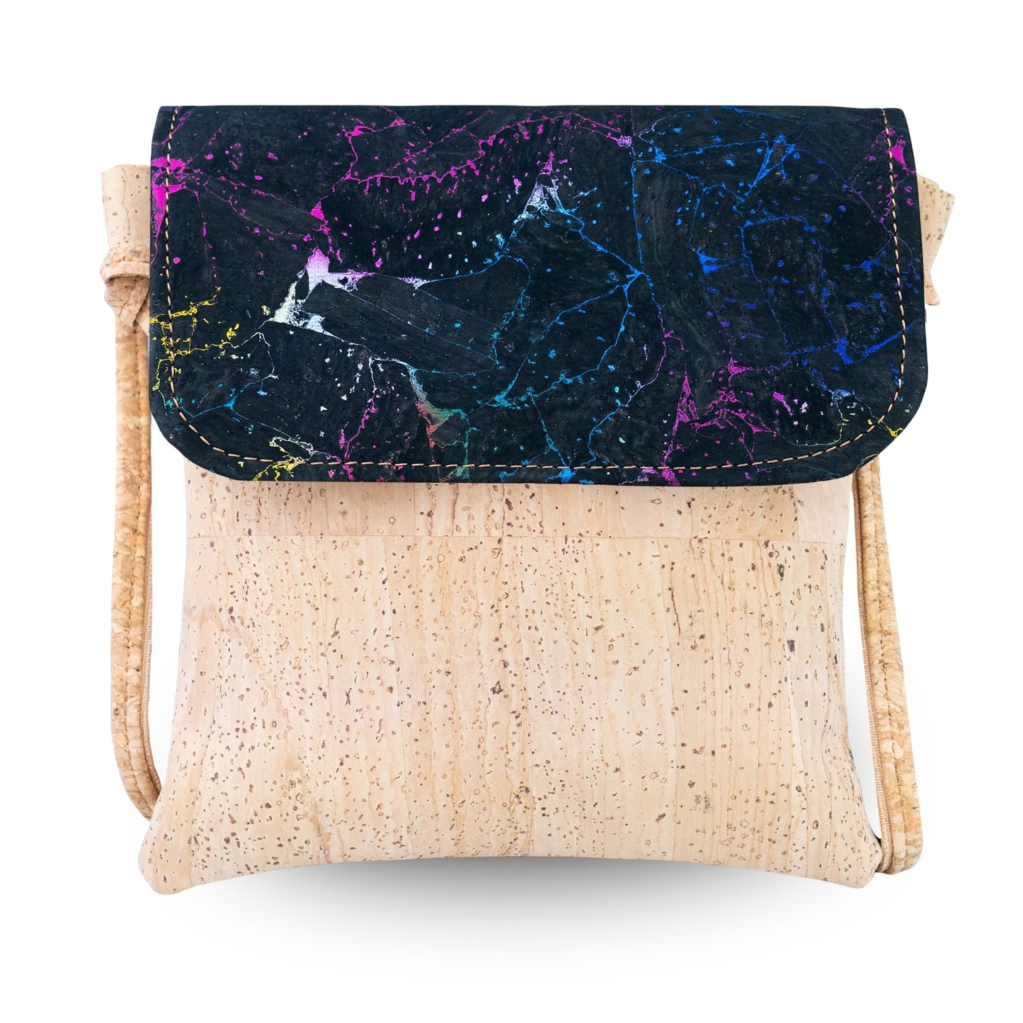 Printed Cork Crossbody Bag with Flap and Zip Closure BAGP-392