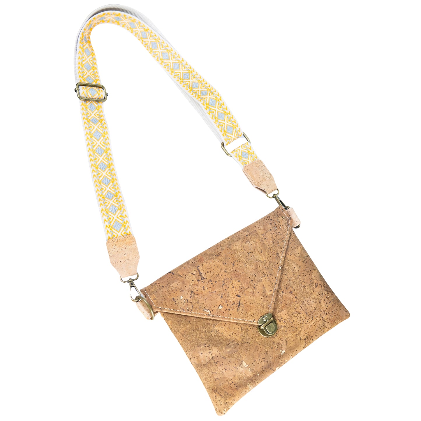 Tobacco-Colored Cork Crossbody Bag with Detachable Wide Strap and Heart-Shaped Snap Closure BAGP-281