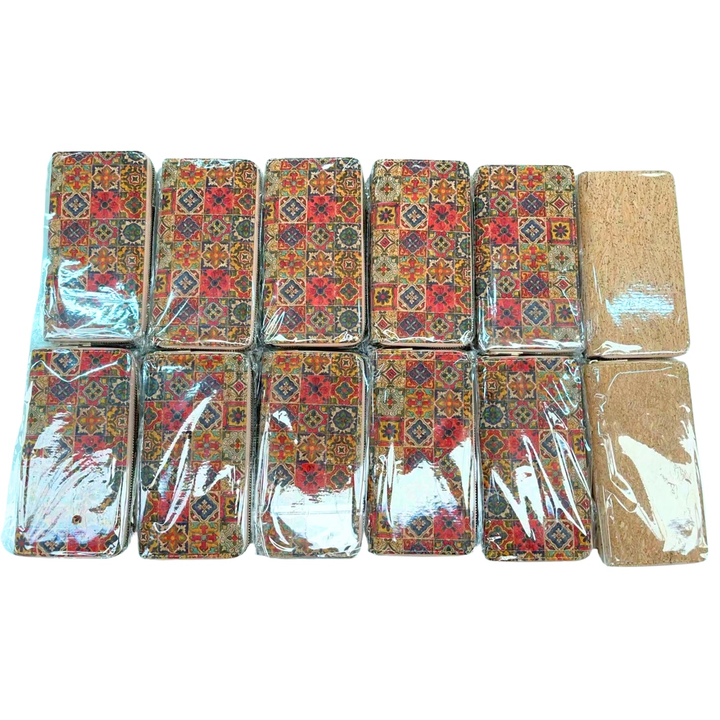 12pcs | Printed Cork Zip-Around Wallet —BAGD-623