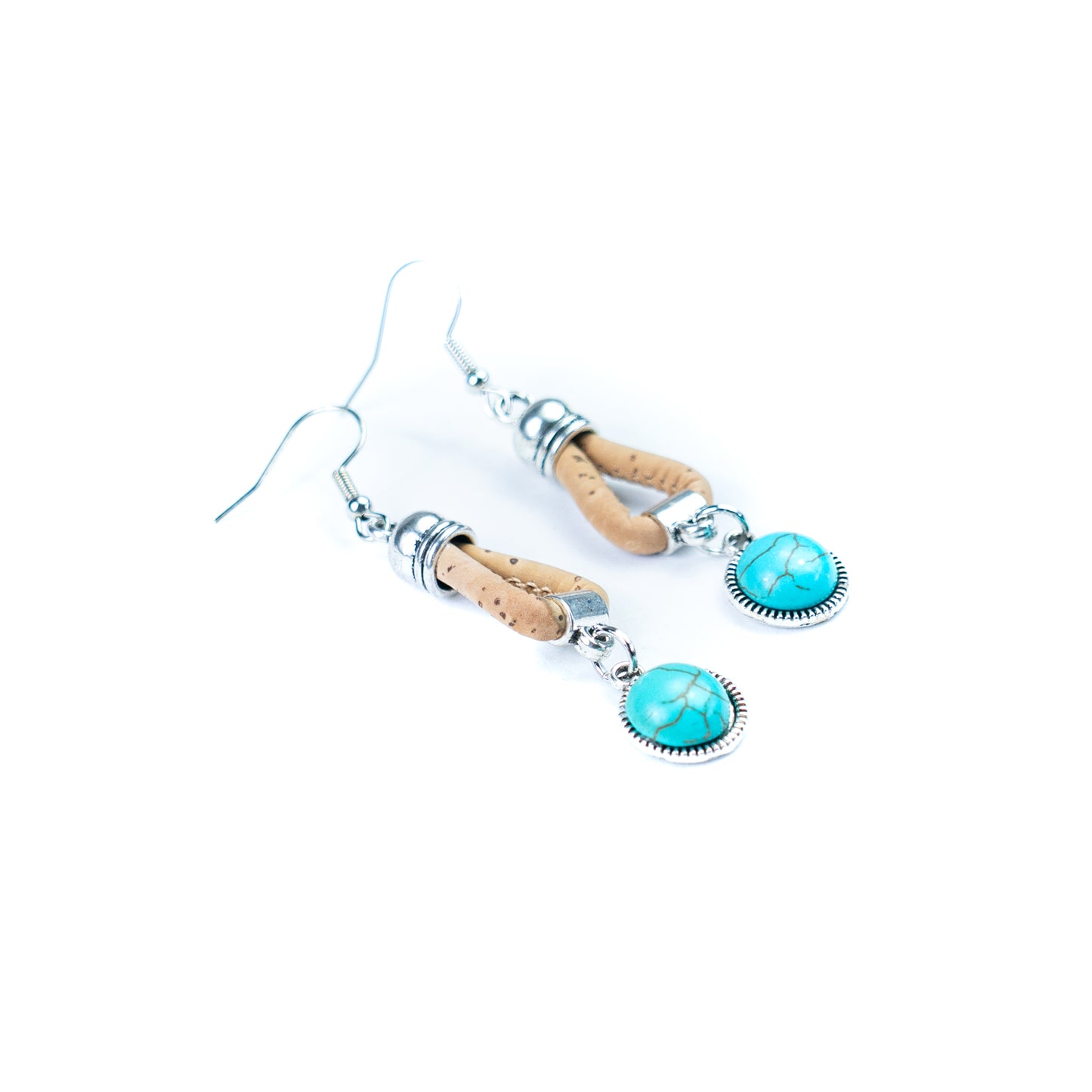 3mm Cork & Turquoise Earrings | 5 Pairs in Matching Color | Handmade in Portugal-ER-207