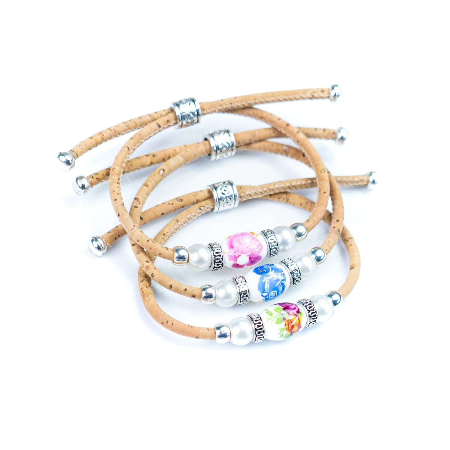 3mm Cork Bracelet with Ceramic Bead | Handmade | Adjustable Size DBR-045-MIX-6