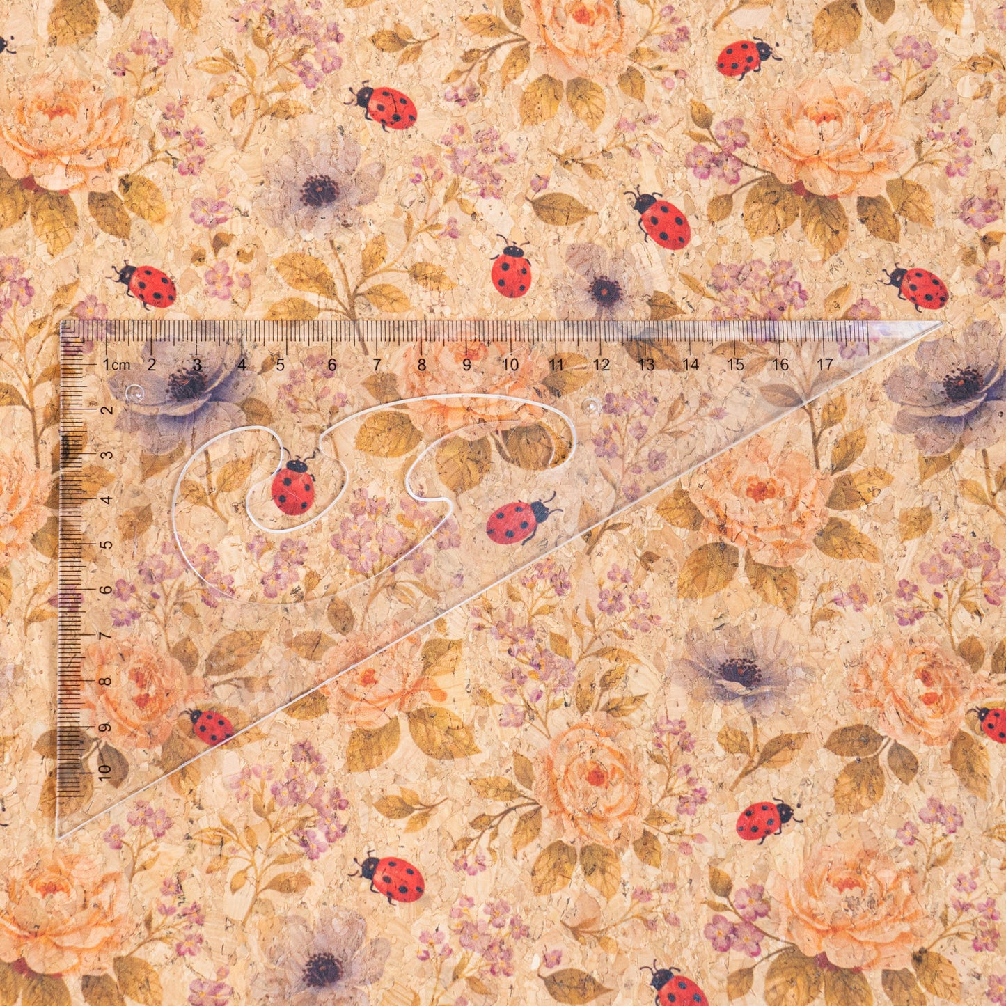 Floral Cork Fabric with Ladybugs COF-16