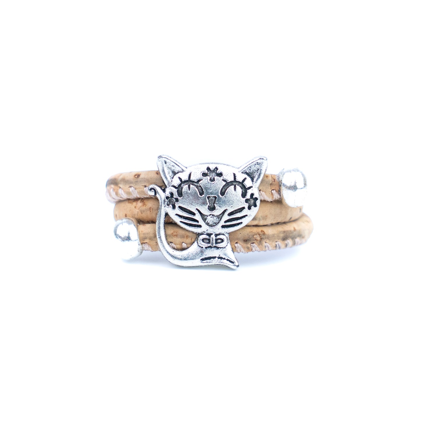 Cute Cat Cork Wrap Ring – Adjustable Portuguese Cork Ring with Alloy Charm RW-023-MIX-10