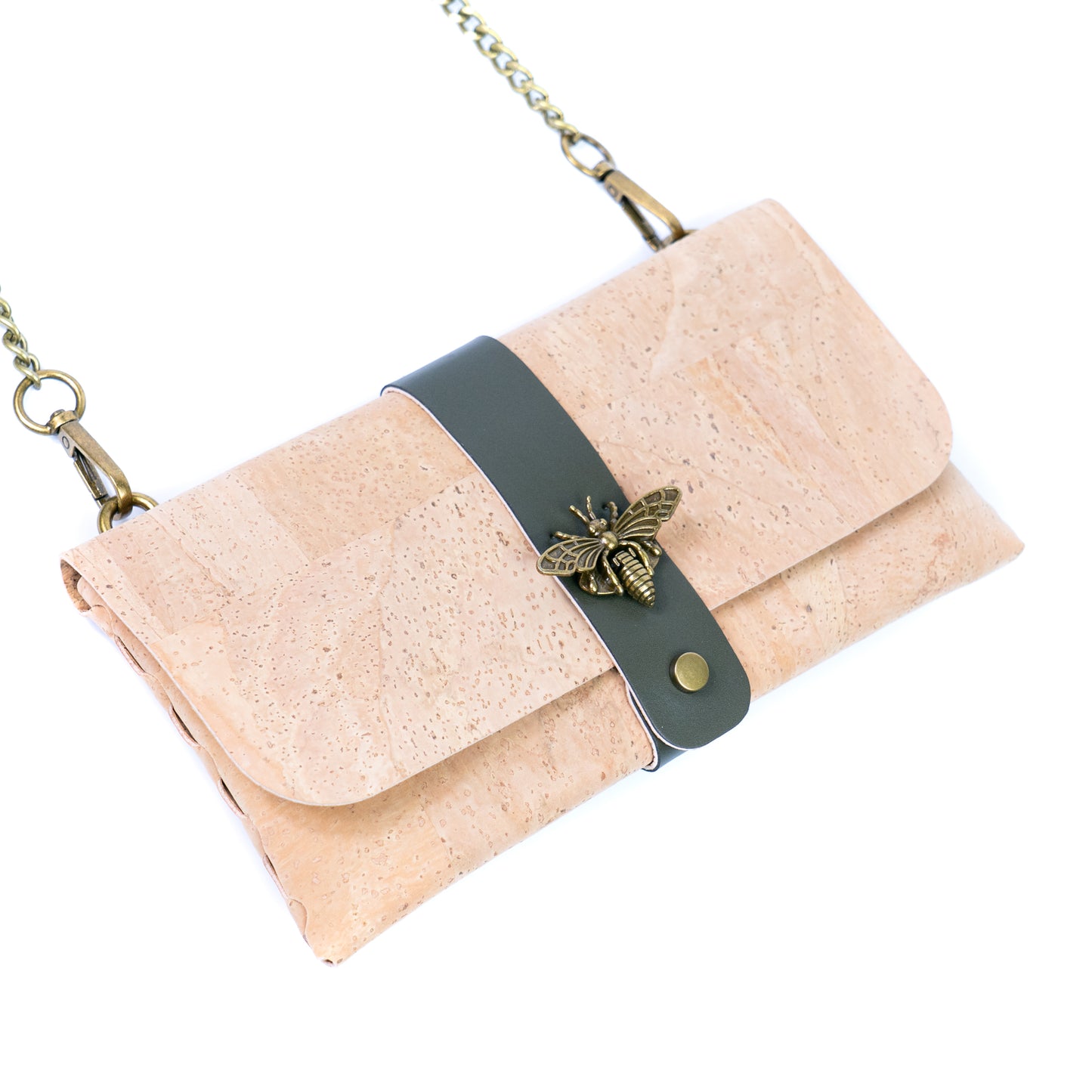 Natural Cork Crossbody Wallet with Chain Strap & Bee Charm BAG-2372