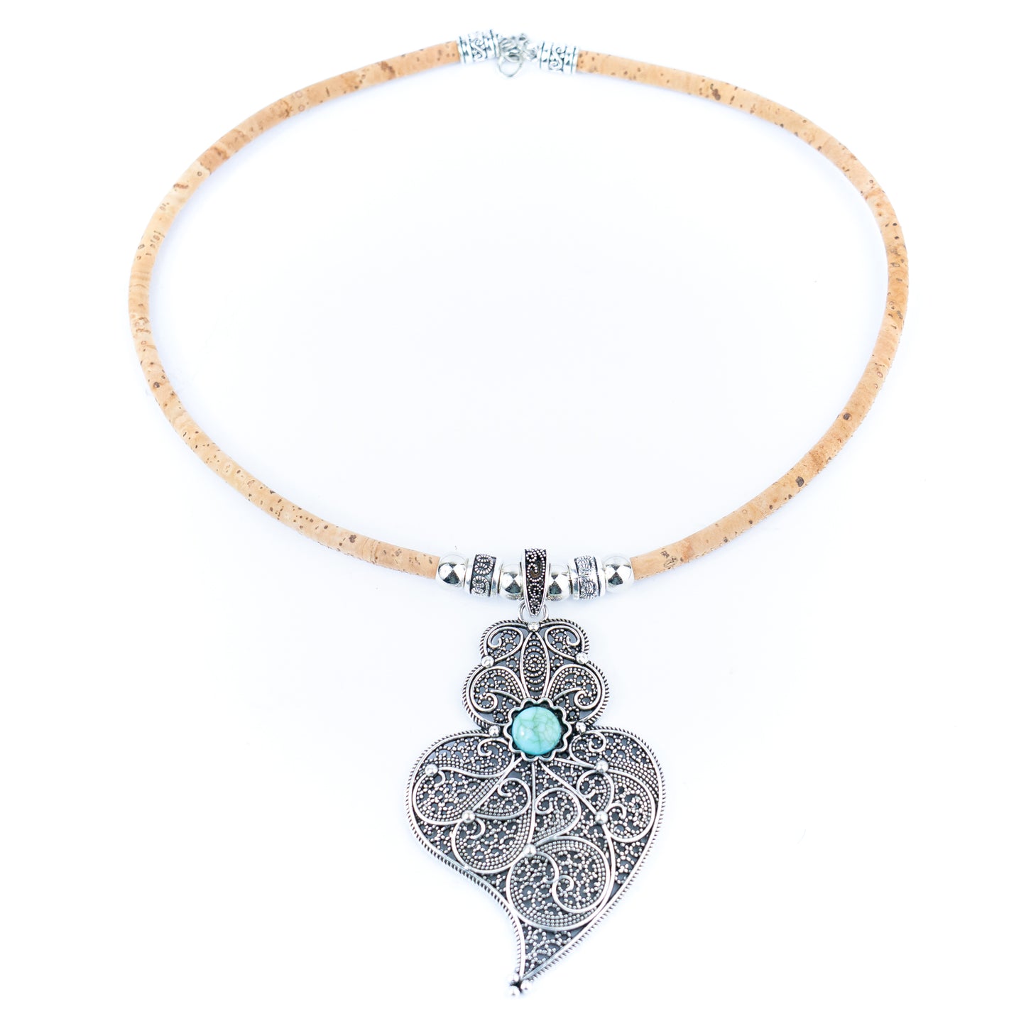 Natural cork cord and Heart of Viana pendant handmade women's fashion necklace N-018-5
