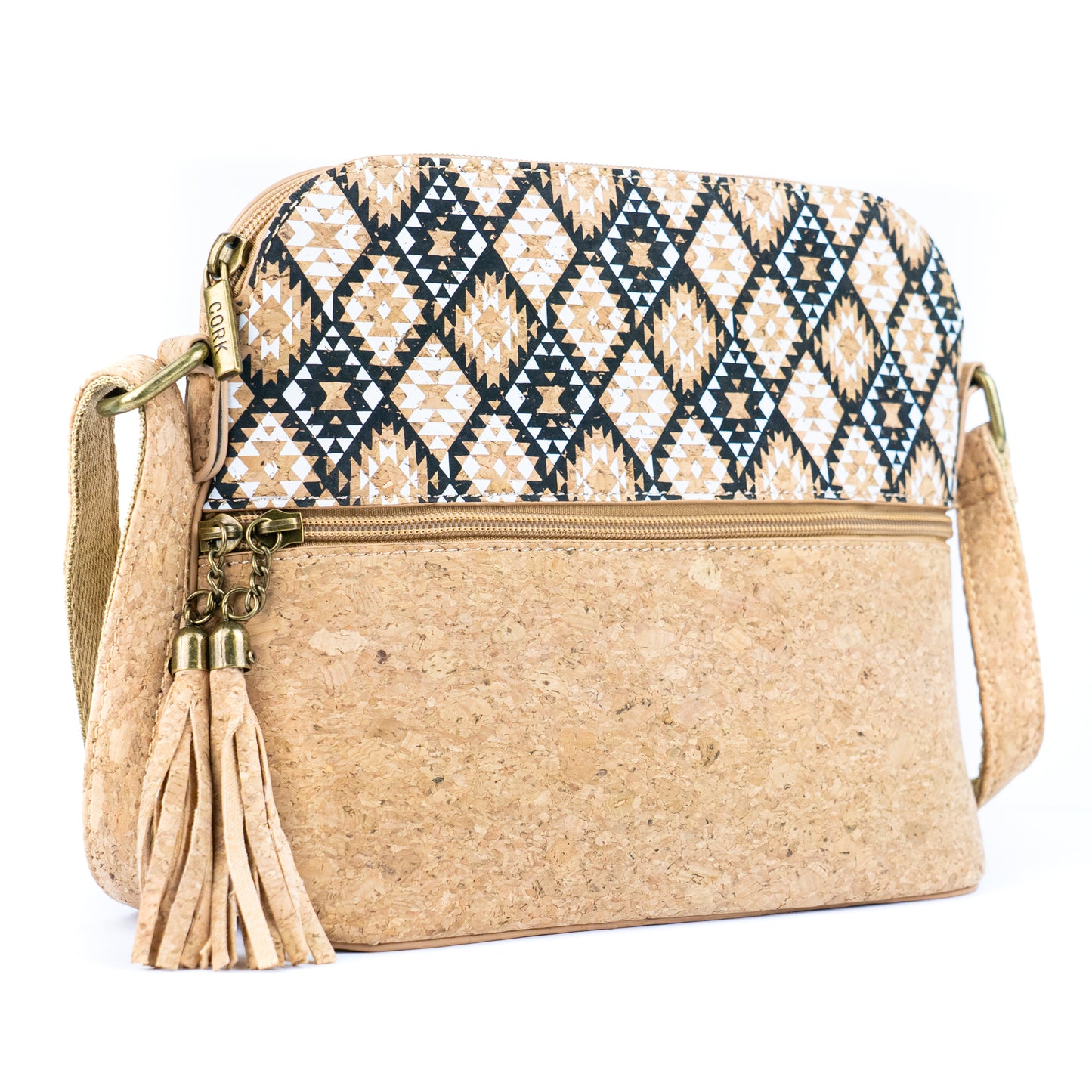 Tassel Zip Pocket Women's Natural Cork Crossbody Bag BAG-2218