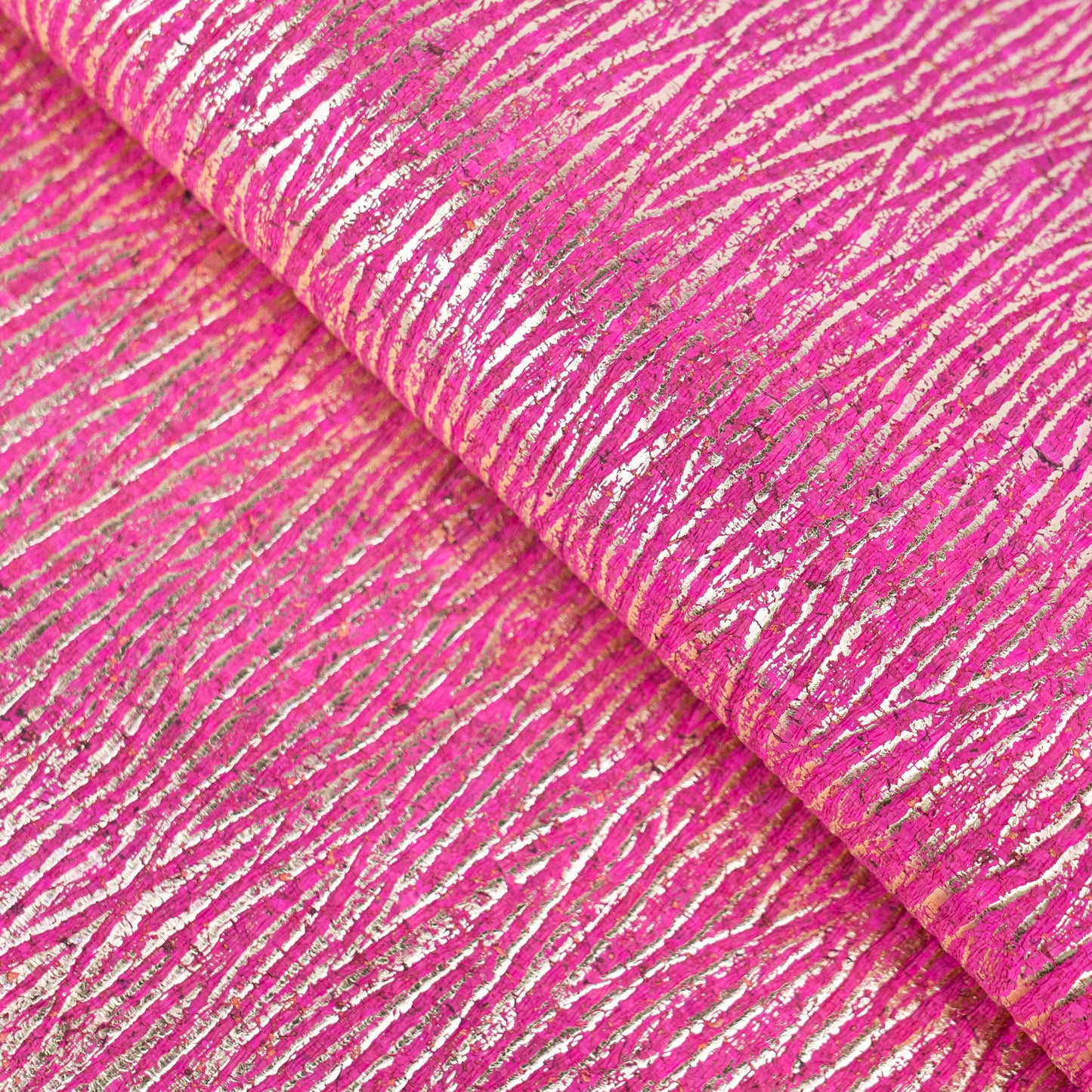 Embossed Fuchsia Pink Cork Fabric – Metallic Textured COF-698