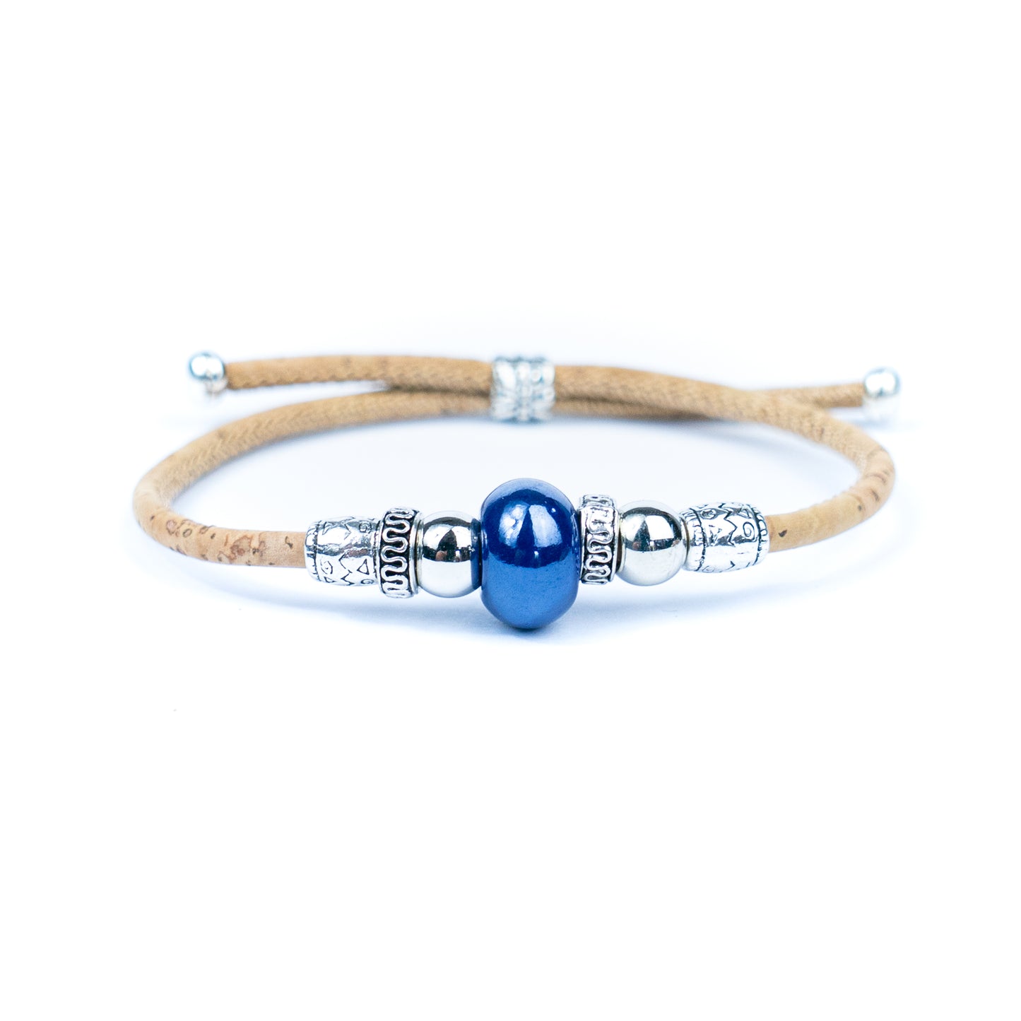 Handcrafted bracelet with natural cork thread and Colorful Ceramic beads.BRW-024-MIX-10