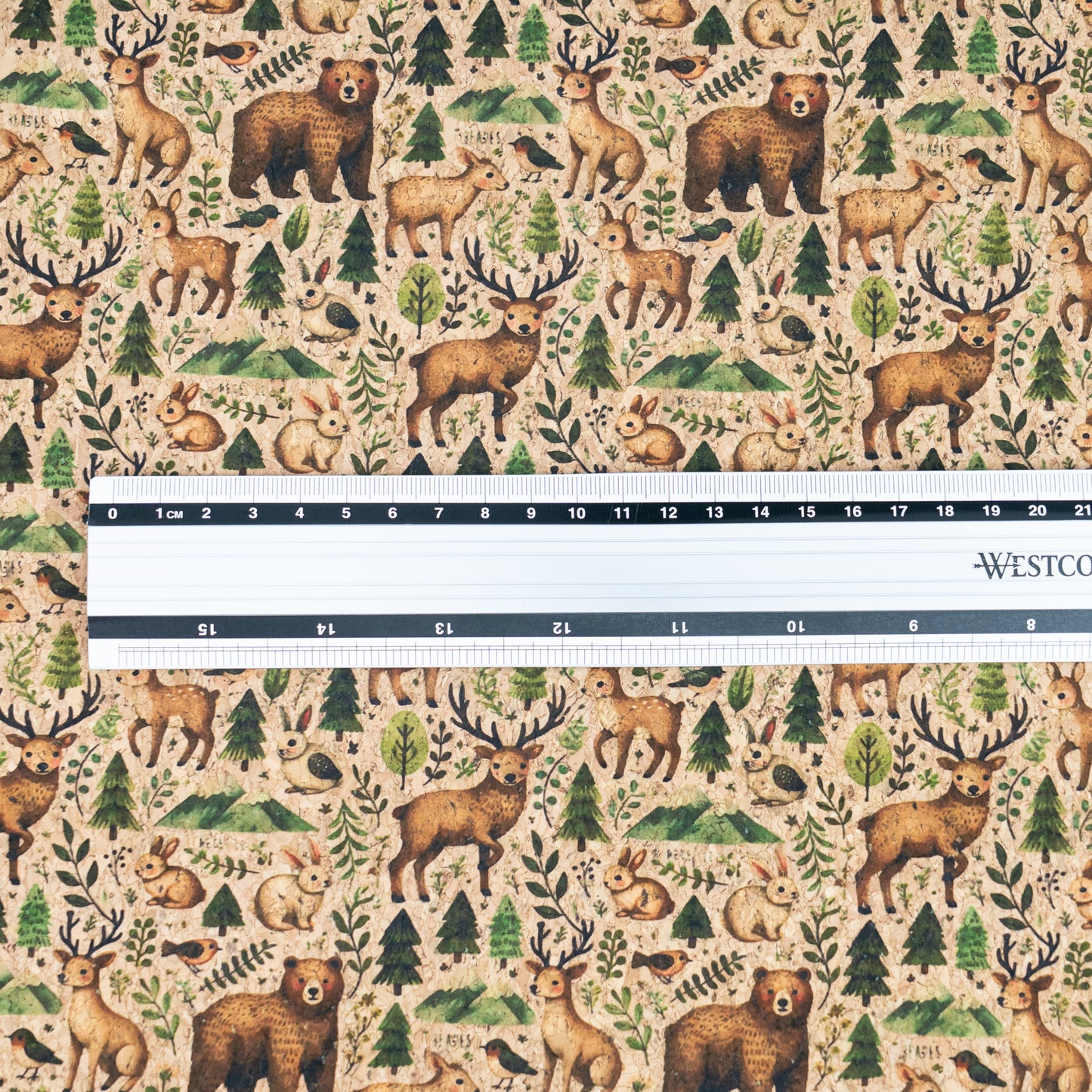 Woods Animal Pattern with Bears and Deers Cork Fabric COF-774