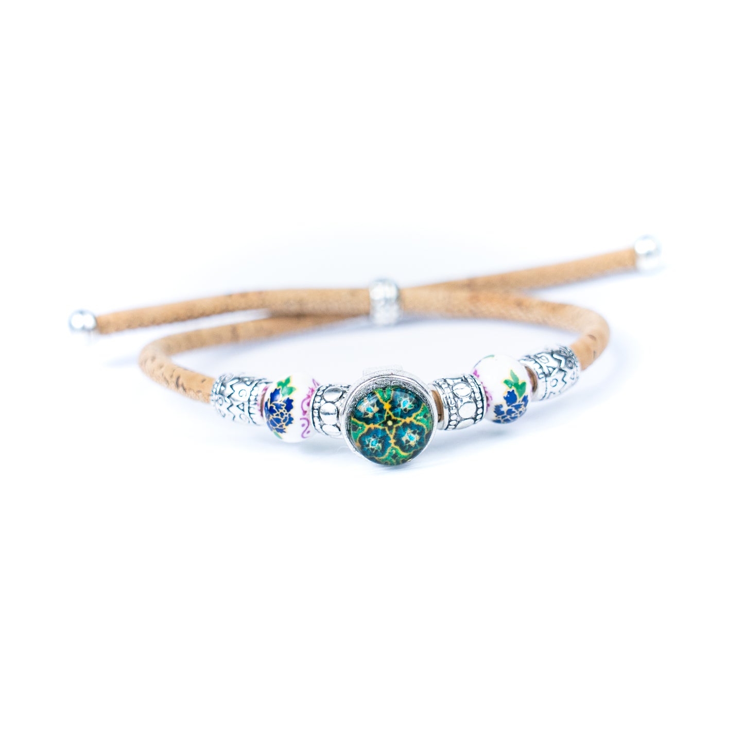 Natural cork cord and ceramic beads handmade women's fashion bracelet BR-456-MIX-5