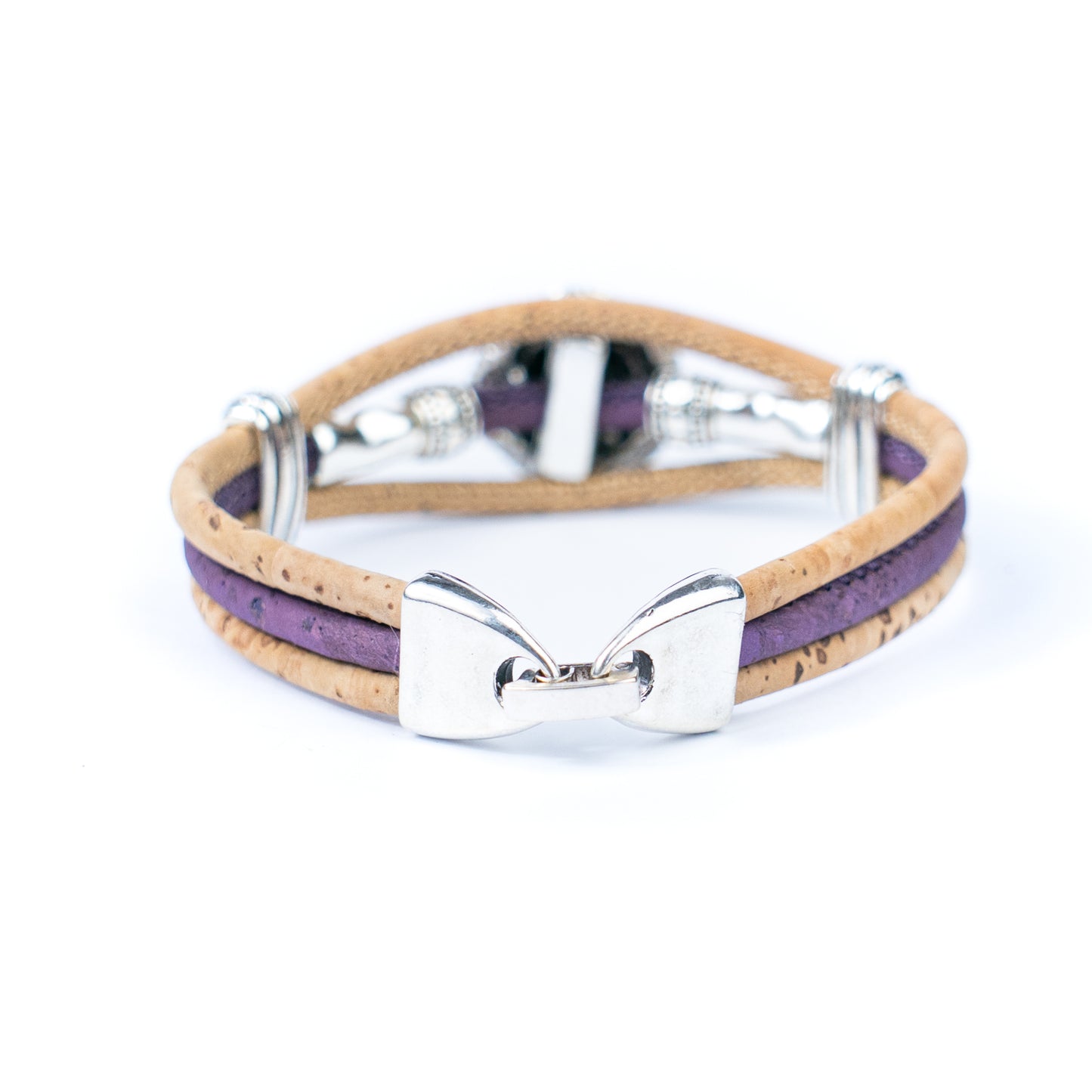 Natural cork cord and alloy hardware rose flower handmade women's bracelet BR-451-MIX-5