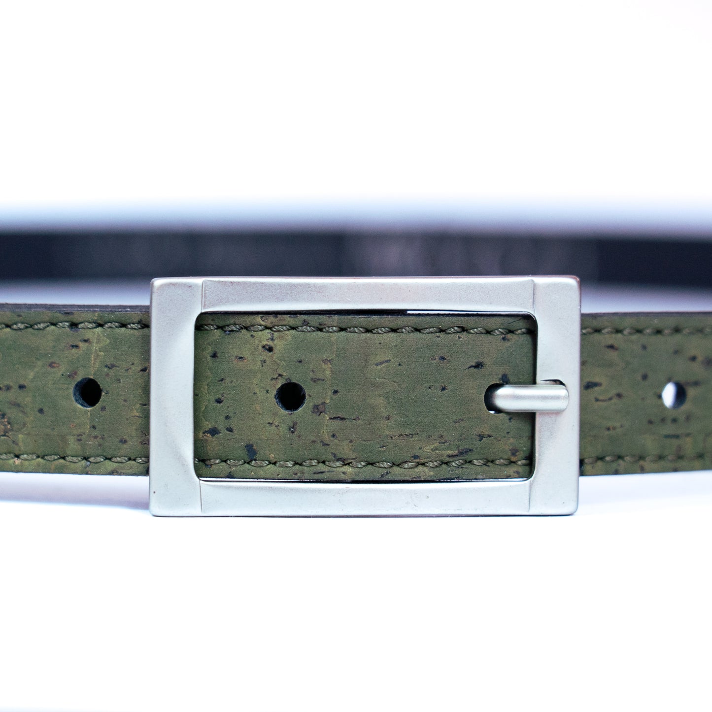 Women’s Slim Cork Belt with Silver Rectangular Buckle L-1066