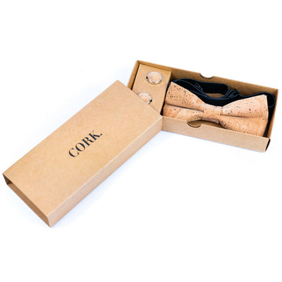 Cork Bow Tie and Cufflink Set L-015