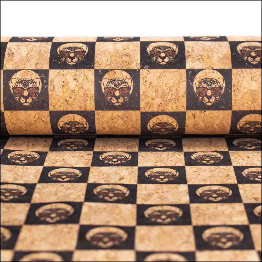 Checkered Chess Leopard Print Cork Fabric-Cof-283-A Cork Fabric