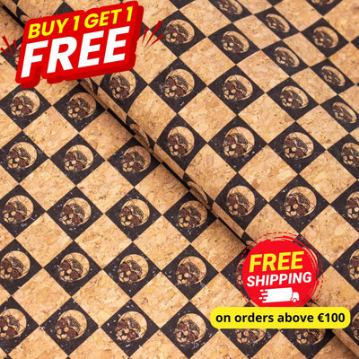 Buy 1 Get Free: Checkered Chess Leopard Print Cork Fabric-Cof-283-A Cork Fabric
