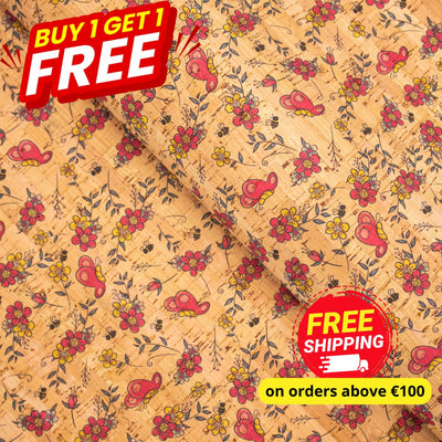Buy 1 Get Free: Cork Fabric Tile Portuguese Cute Butterfly Flower Pattern Cof-279 Cork