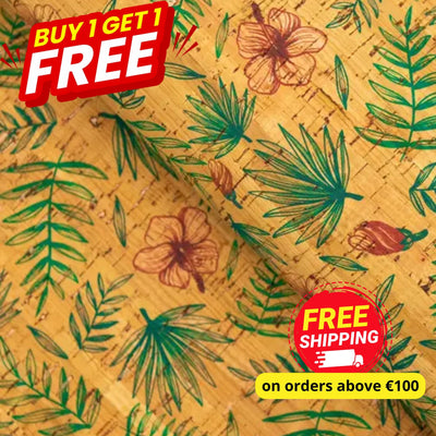 Buy 1 Get Free: Flower And Leafs Patterned Cork Fabric Cof-237 Cork Fabric