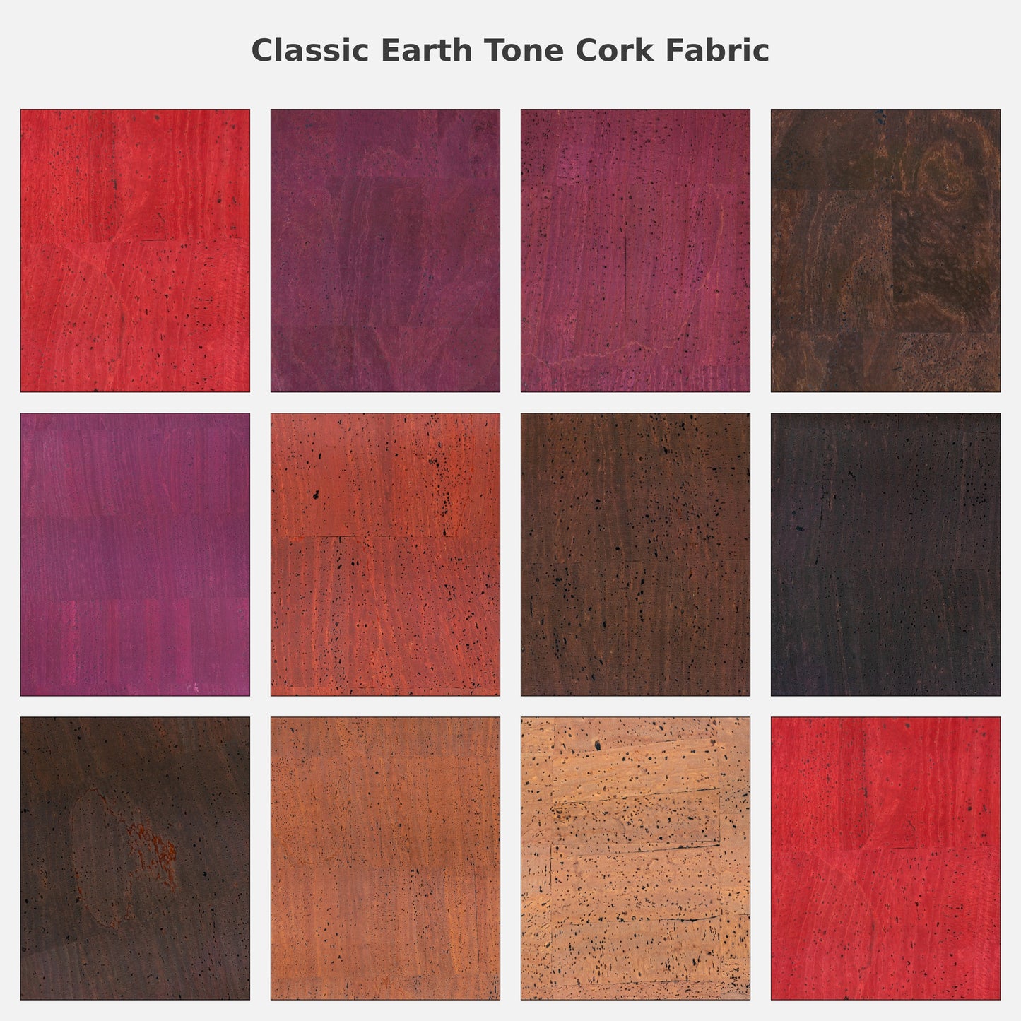 Classic Earth Tone Cork Fabric | 8x5cm (3.1x2in) | 11 Piece Sample Pack