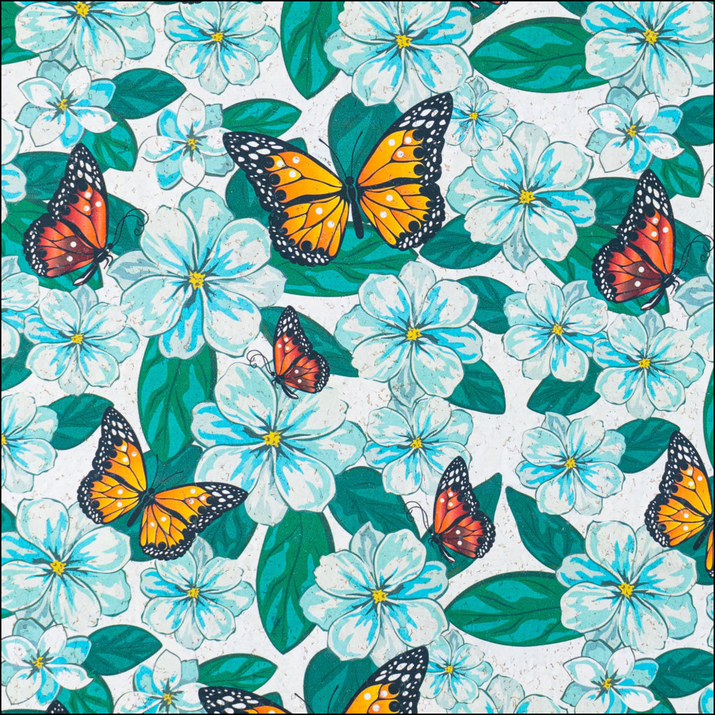 Colorful Butterfly & Flower Cork Fabric COF-631 cork fabric