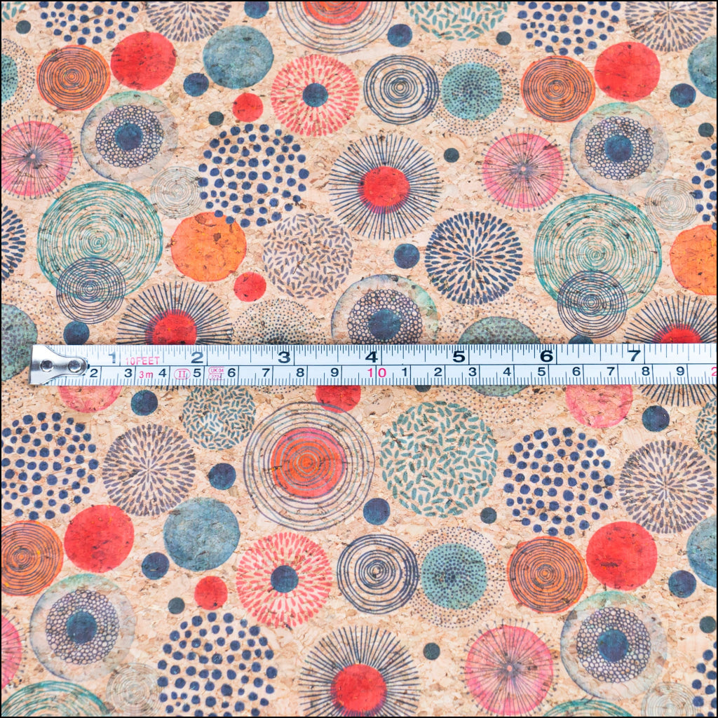 Colorful Circle Patterns On Cork Fabric Cof-539 Cork Fabric