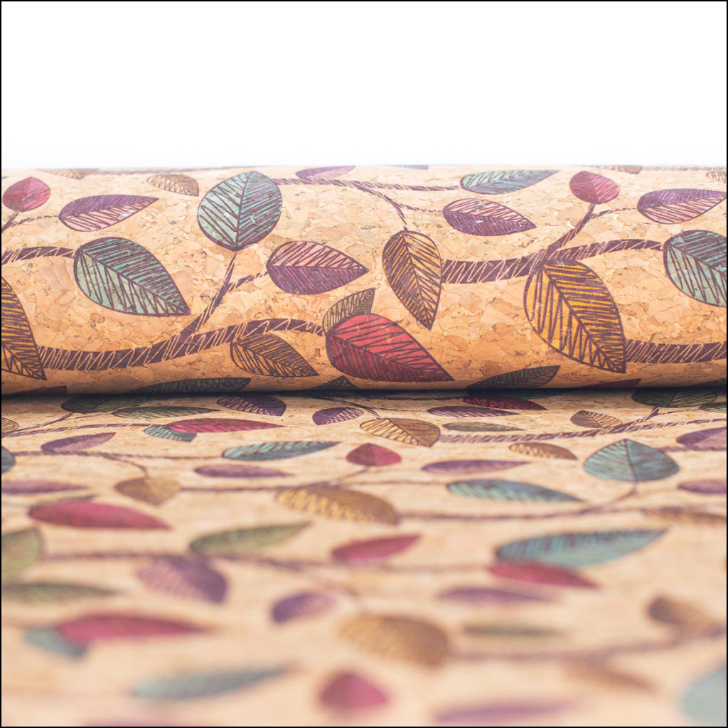 Colorful Leaves Natural Cork Fabric Cof-204-A Cork Fabric