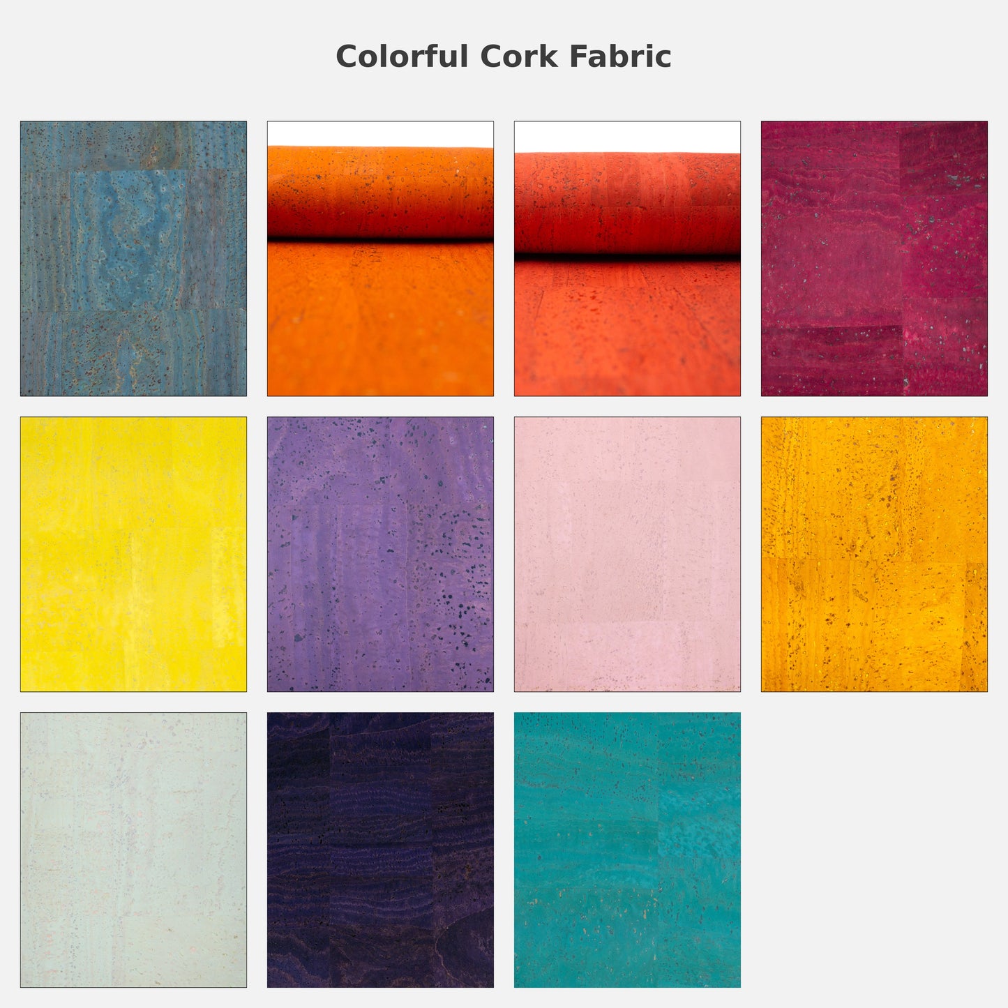 Colorful Cork Fabric | 8x5cm (3.1x2in) | 11 Piece Sample Pack