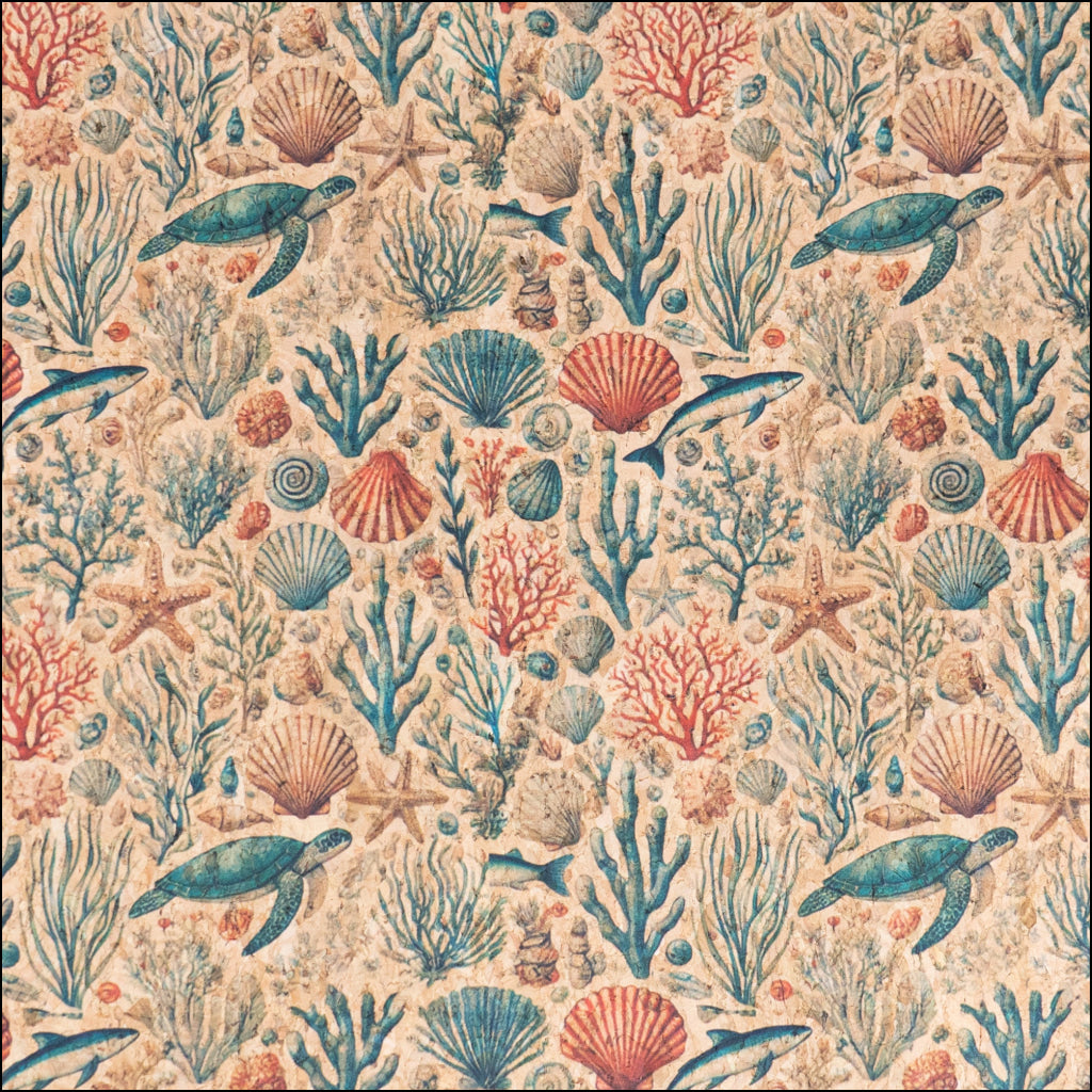 Marine series of marine life Pattern Cork fabric COF-723 1/2M (138*50 cm / 54*19 inches) cork fabric
