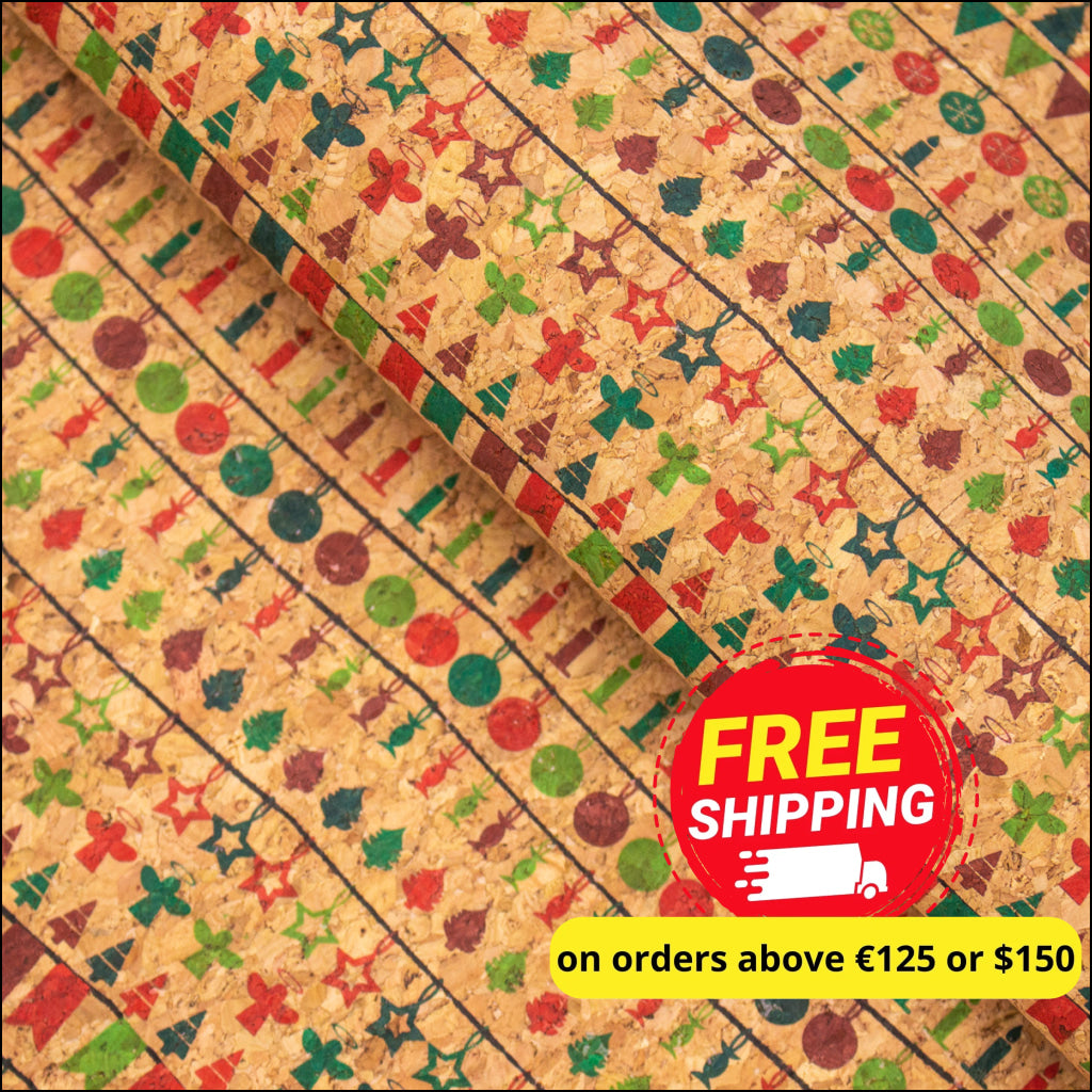Natural cork Christmas Fabric Collection Christmas pattern COF-326 Flash Sales