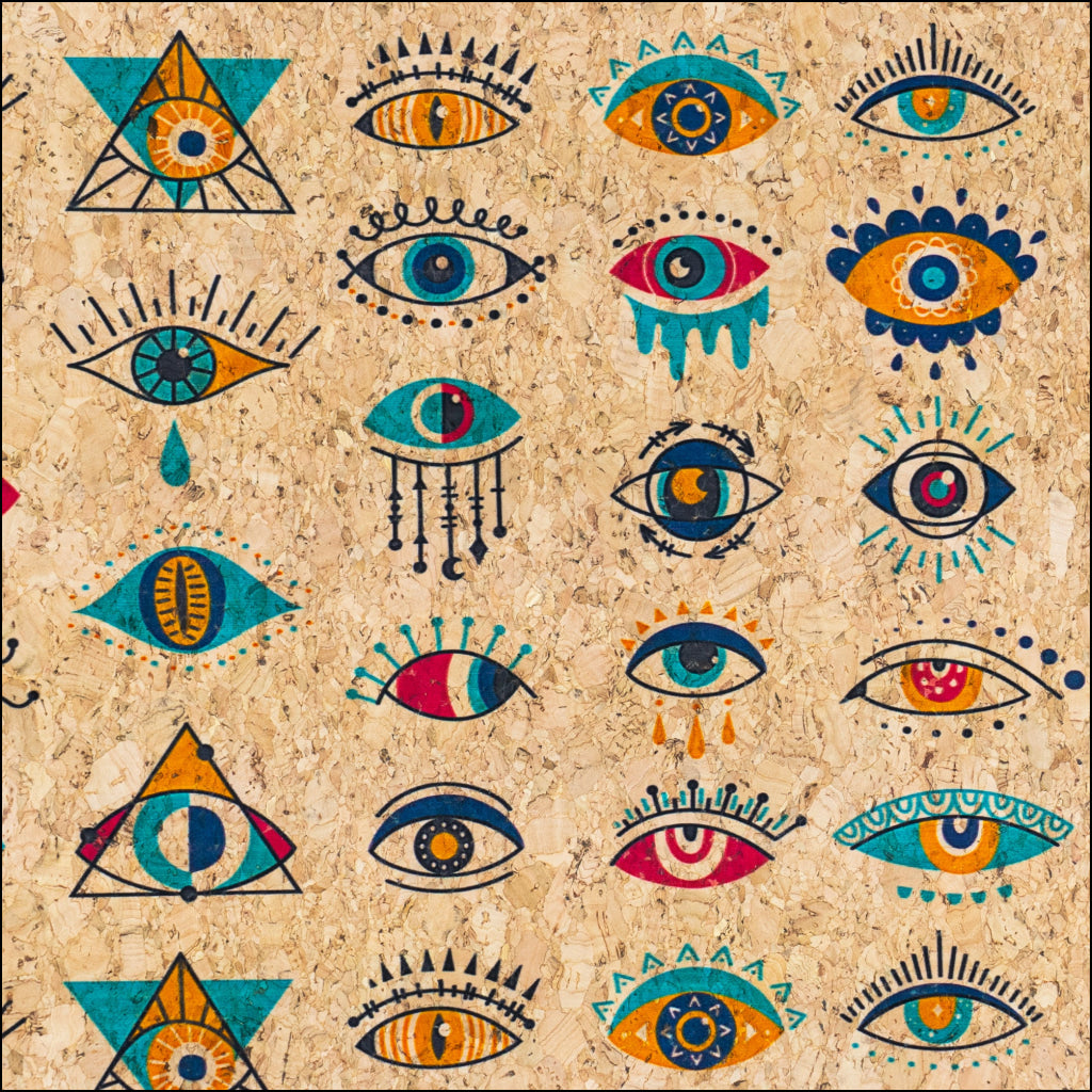 Natural Cork Fabric with Multicolor Eye Pattern COF-672 cork fabric