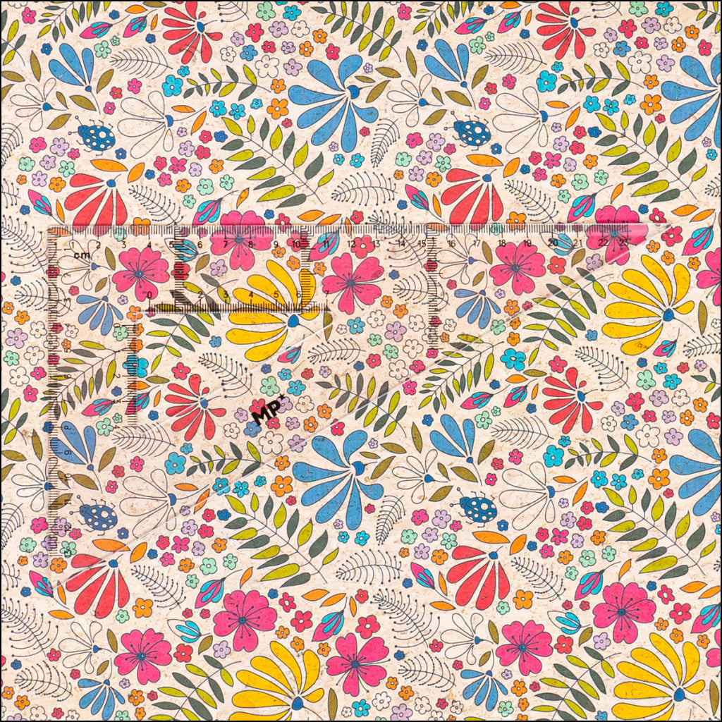 Printed Cork Fabric With Colorful Floral And Leaf Pattern Cof-555 Cork Fabric
