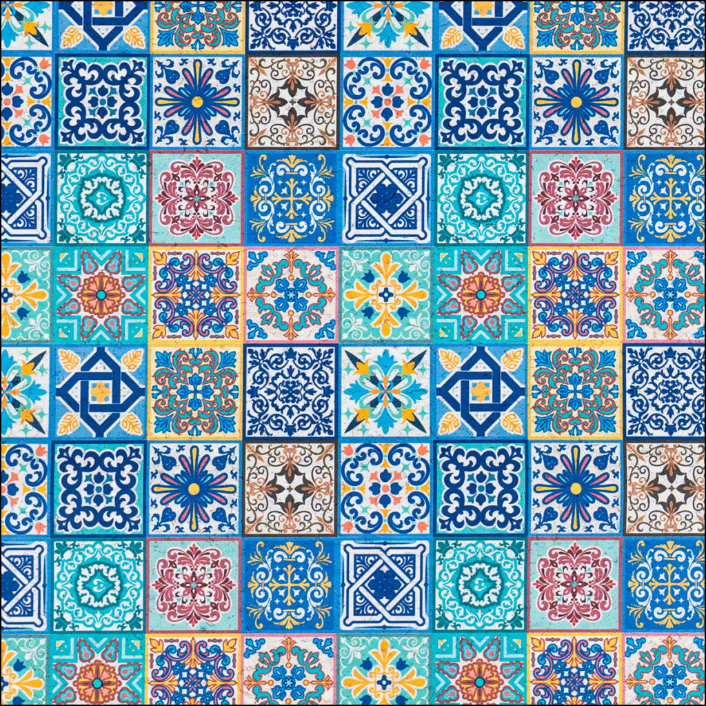 Printed Cork Fabric With Intricate Mosaic Tile Pattern Cof-562 Cork Fabric