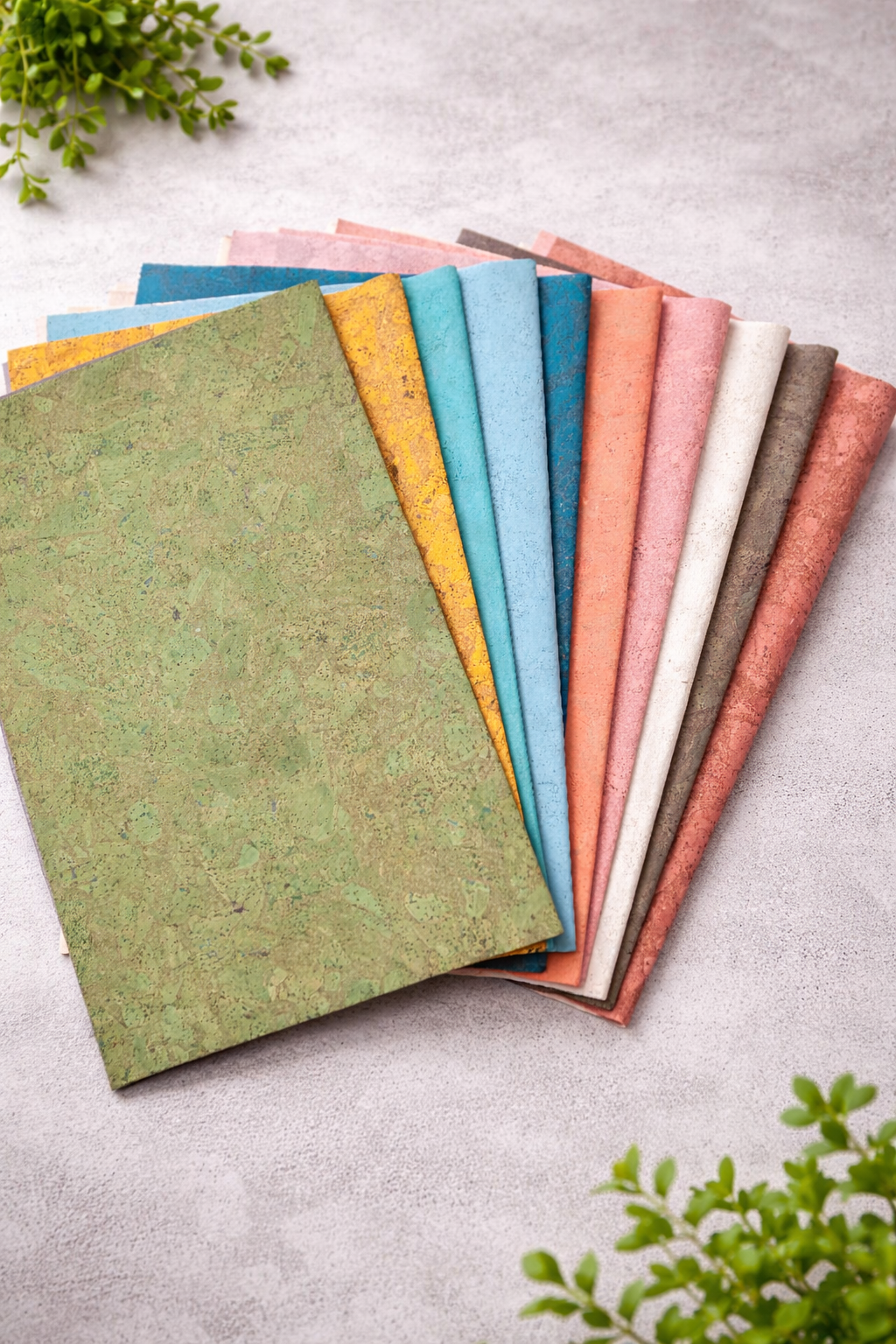 Light & Vibrant Abstract Cork Fabric | 8x5cm (3.1x2in) | 10 Piece Sample Pack