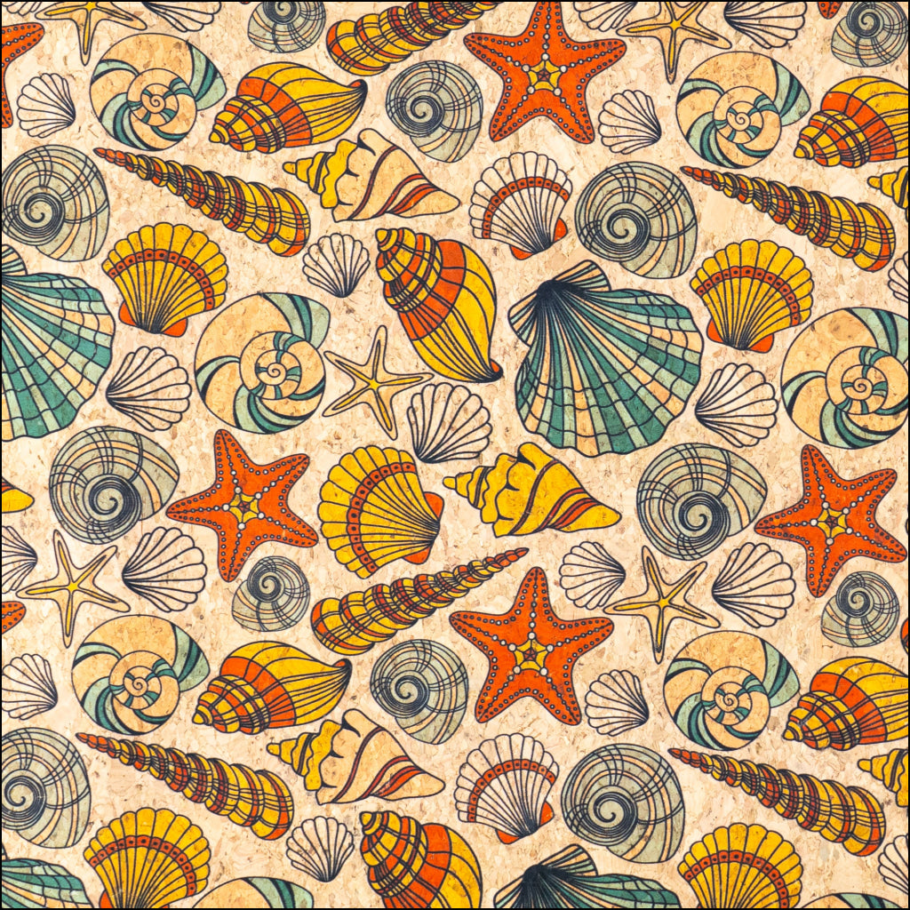 Sea Shells & Starfish Cork Fabric COF-636 cork fabric