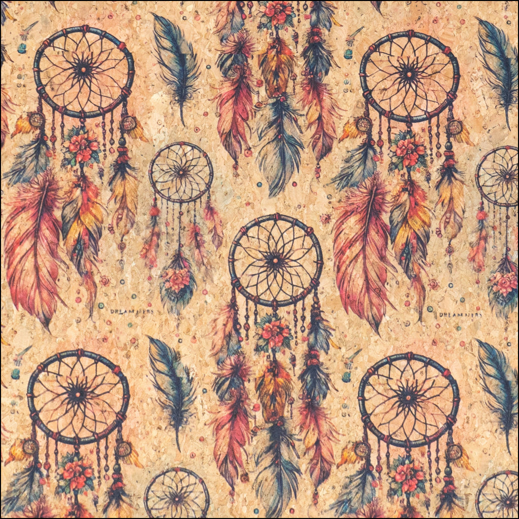 Spiritual Collection - Dreamcatcher Pattern Cork Fabric COF-741 1/2M (138*50 cm / 54*19 inches) cork fabric