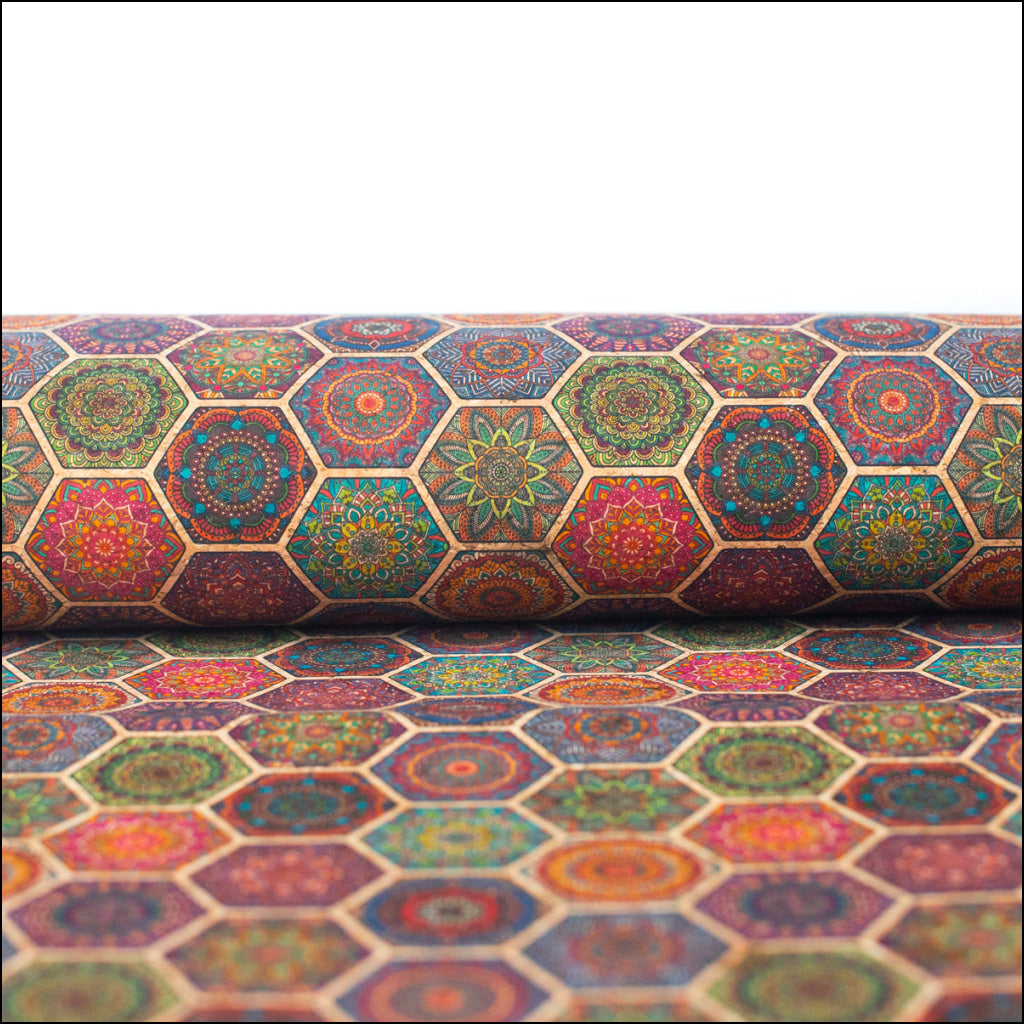 Vibrant Bohemian Medallion Cork Fabric Design Cof-487 Cork Fabric
