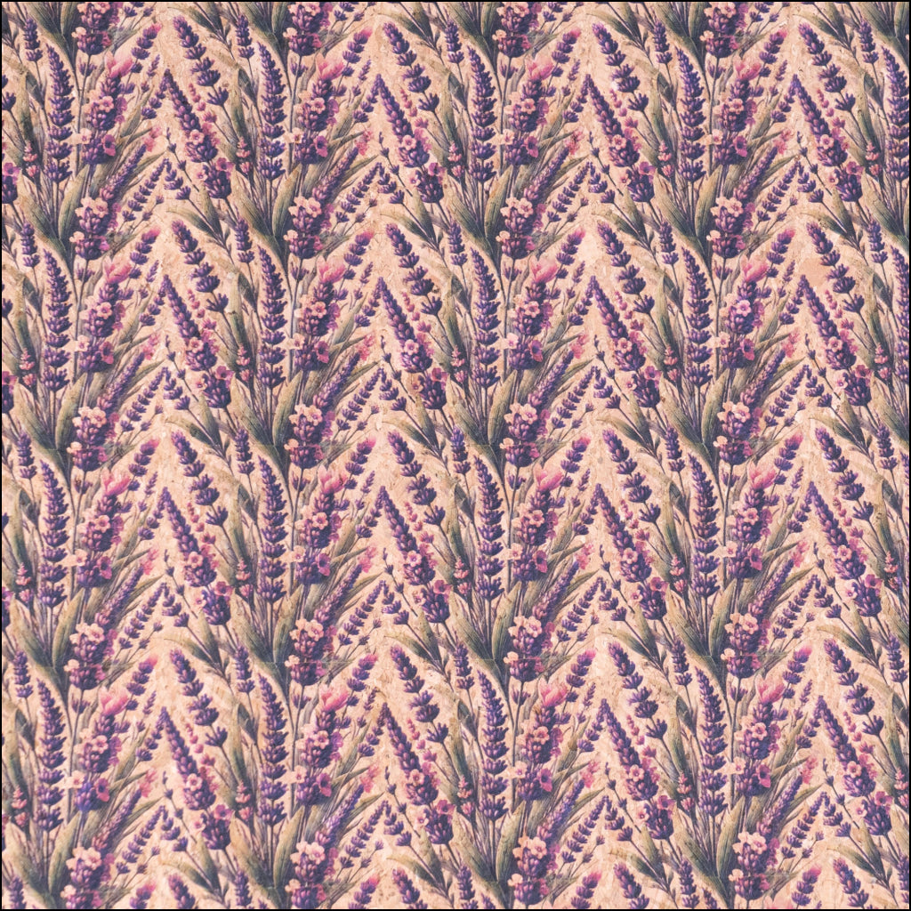 Vintage Lavender Field Pattern Cork Fabric COF-767 1/2M (138*50 cm / 54*19 inches) cork fabric