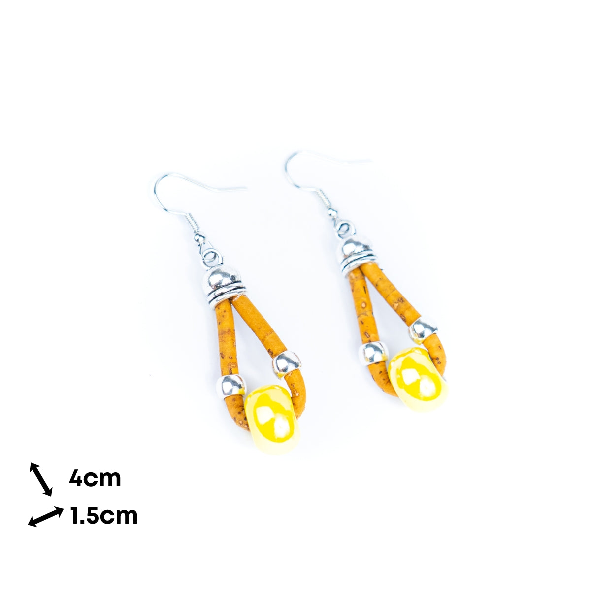 Natural cork cord and colorful ceramic beads handmade women's earrings -ER-140-MIX-5