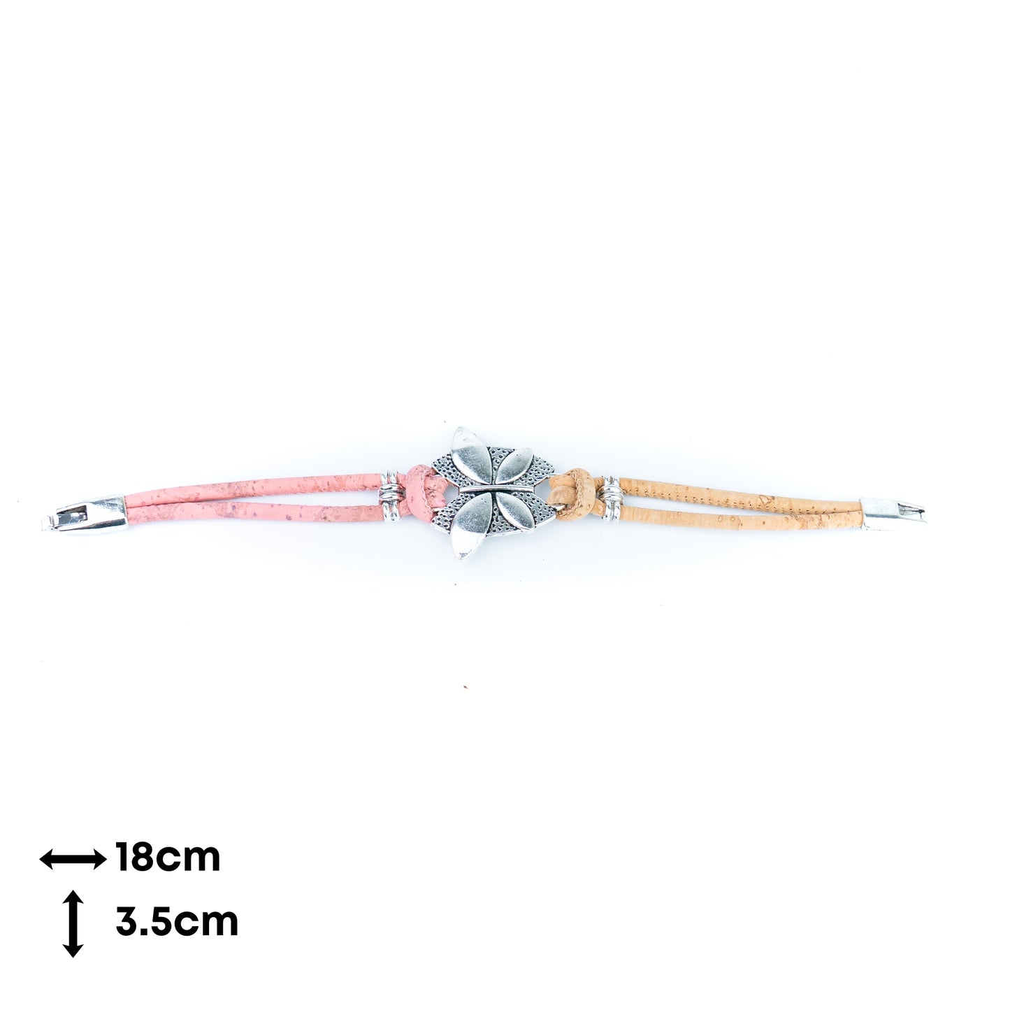 Handmade Natural Cork Bracelet with Silver-Tone Leaf BR-535-MIX-5