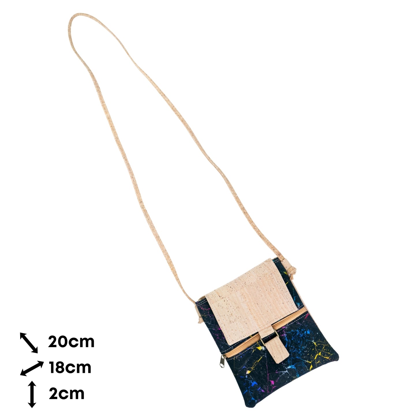 Premium Natural Cork Crossbody Bag with Flap and Front Zip Pocket BAGP-389