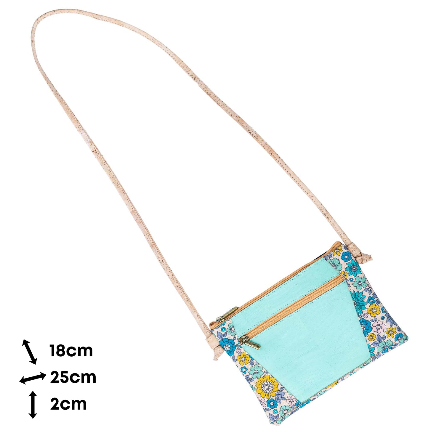 Cork Crossbody Bag with Floral Trim - Small Vegan Shoulder Bag BAGP-353