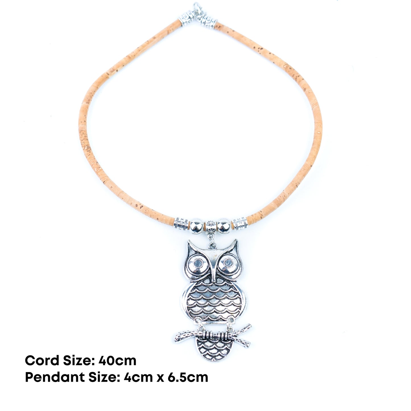 Portuguese Handmade Cork Owl Necklace – 5mm Natural Cork Cord NE-1099-4
