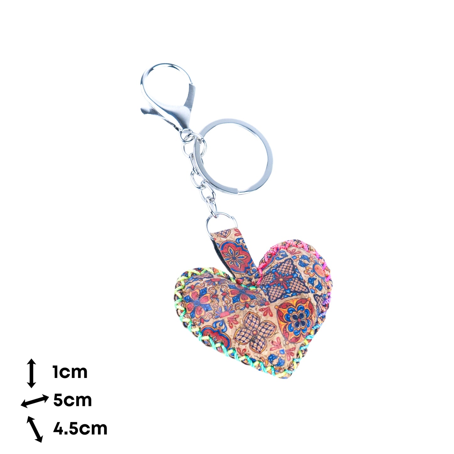 12 PCS Cork Heart Keychain Set - Colorful Mosaic Vegan Leather Charms
