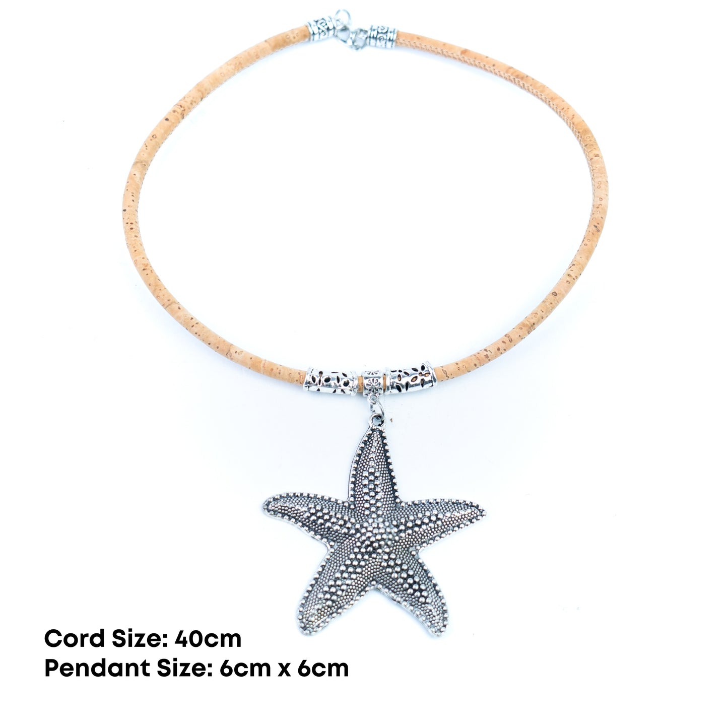 Portuguese Handmade Cork Starfish Necklace – 5mm Natural Cork Cord NE-1100-4