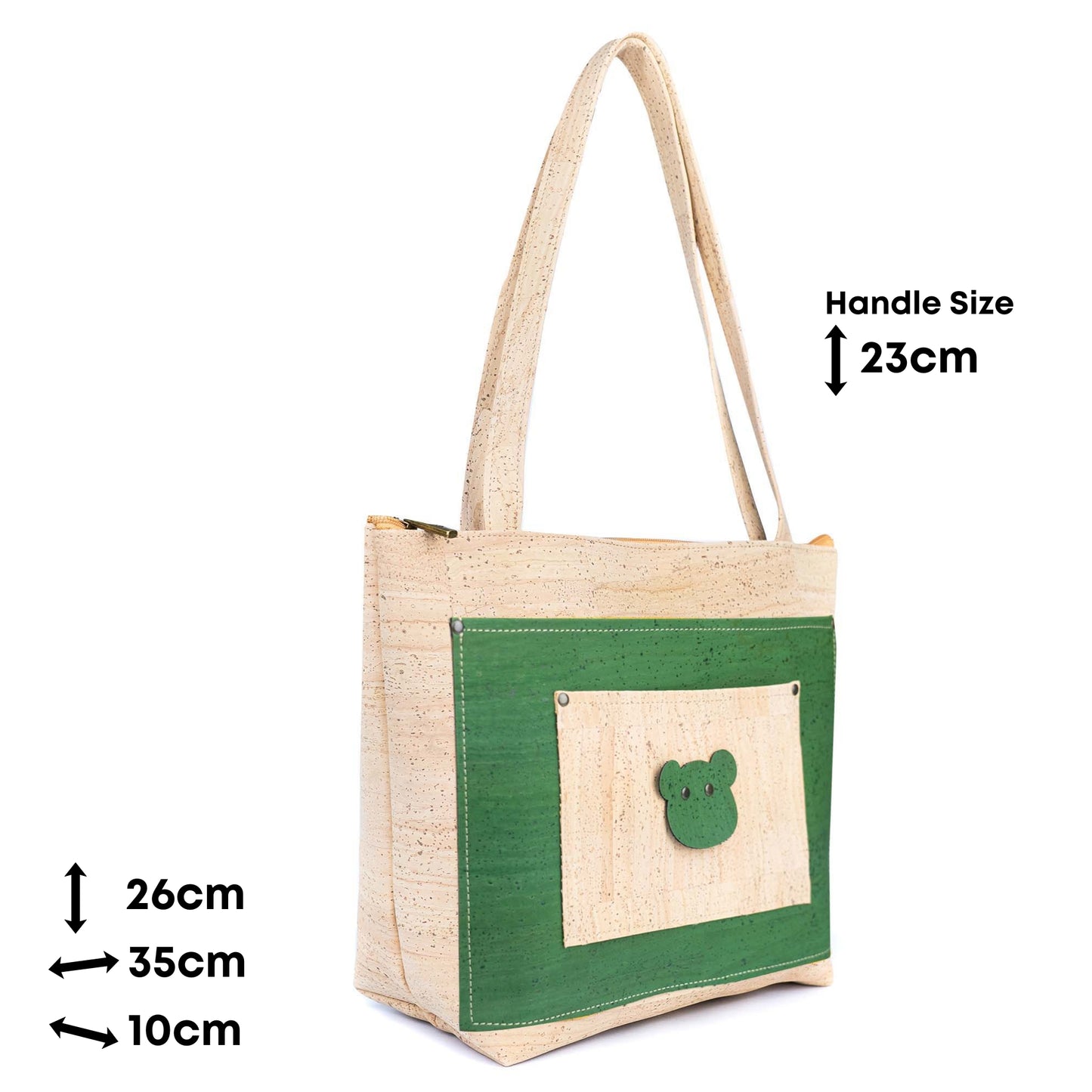 All Cork Tote Bag with Bear Charm - Vegan Leather Shoulder Bag