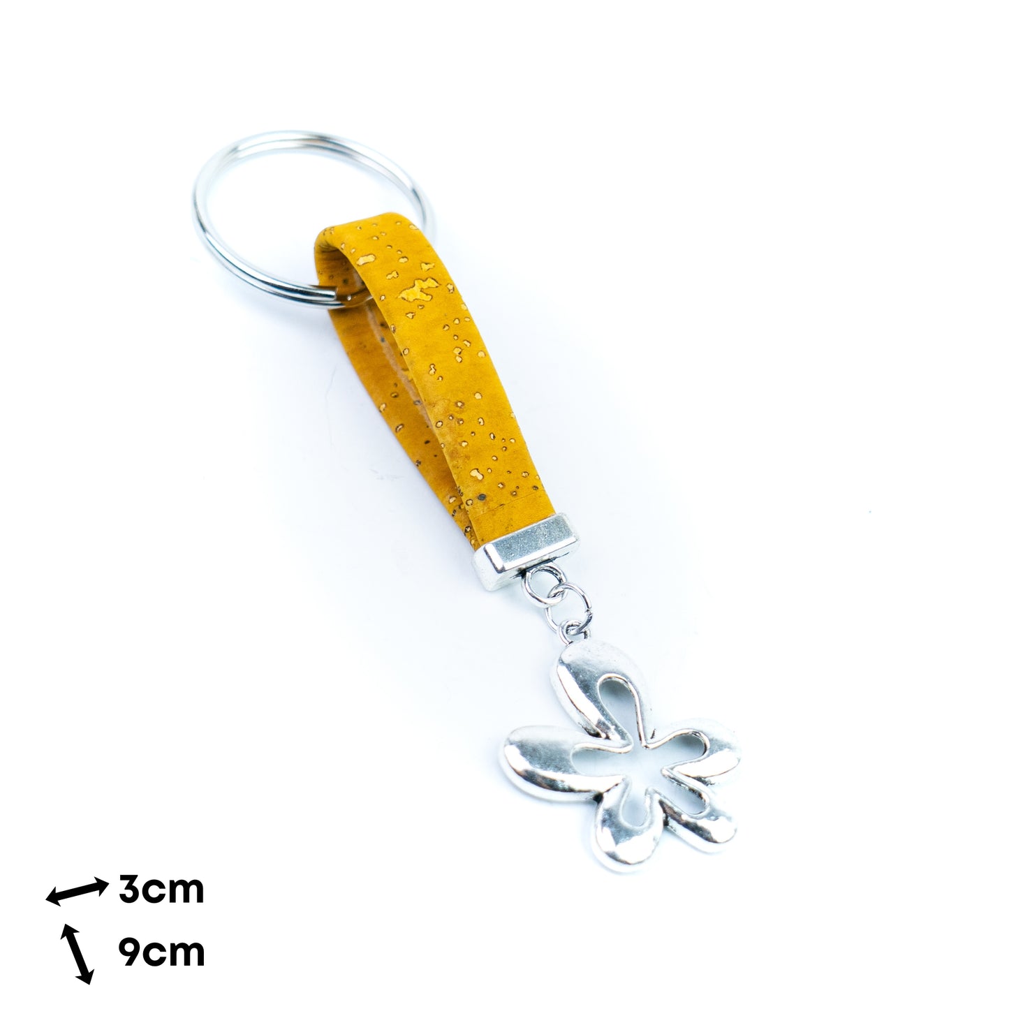 Natural Cork Keychain with Flower Charm I-015-MIX-10